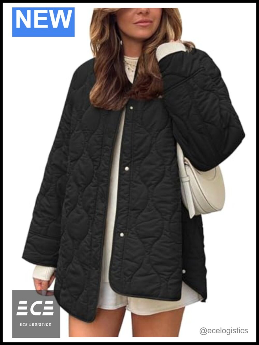 Quilted Lightweight Puffer Jacket Oversized Snap Pockets Loose Fit